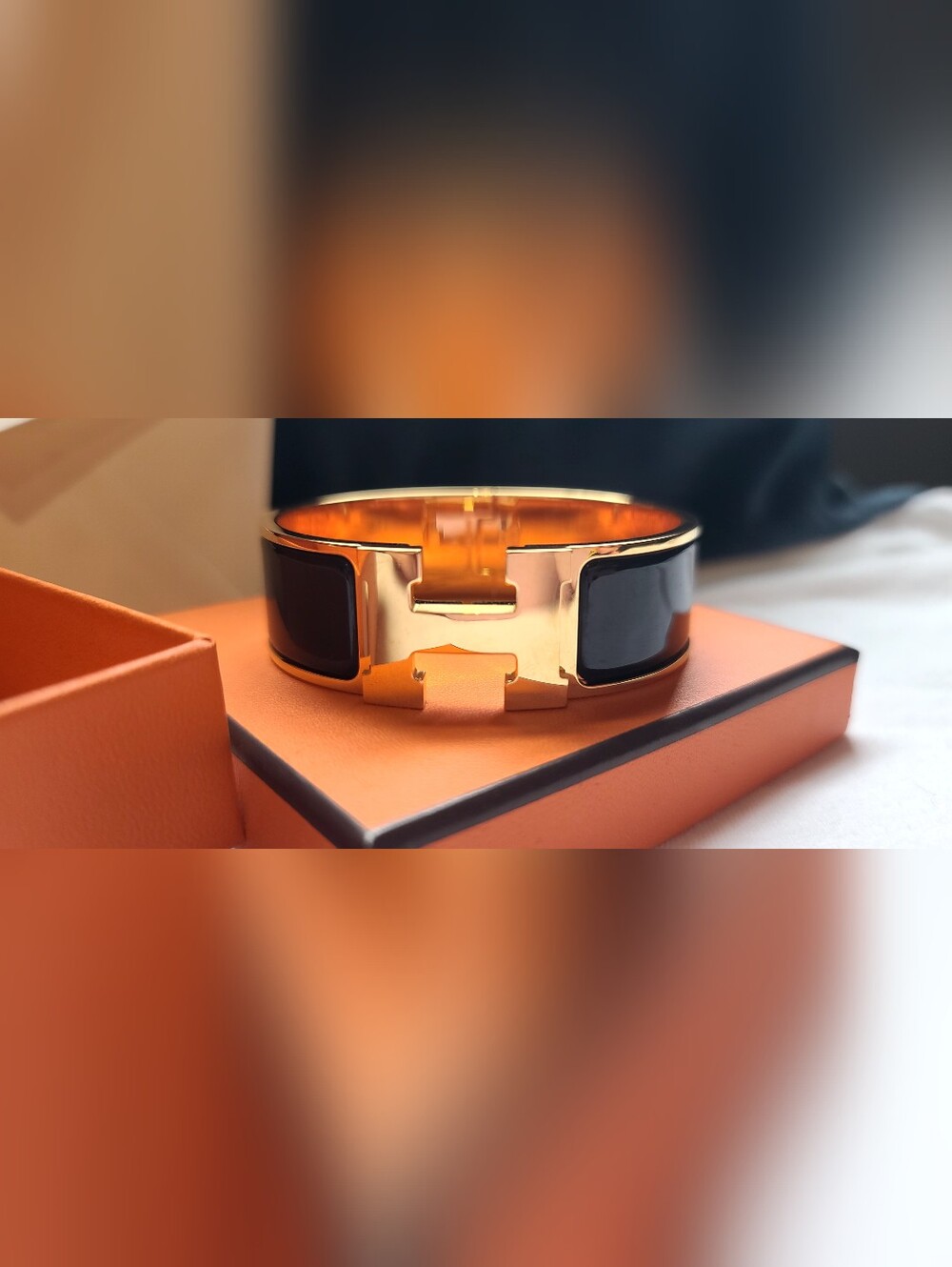 Black Enamel Hermes Clic H Bracelet